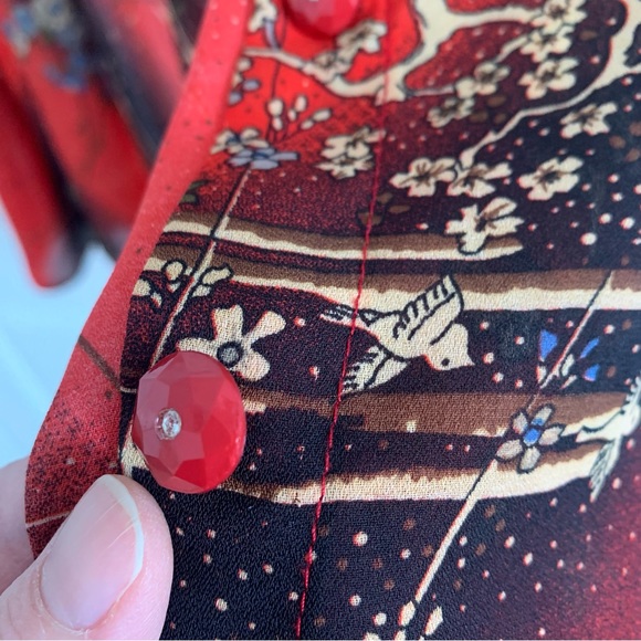 Vintage Red Patterned Button Front Blouse - Picture 3 of 10